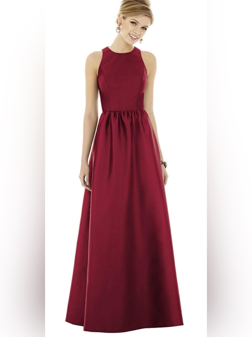 ALFRED SUNG Burgundy Halter Maxi Gown